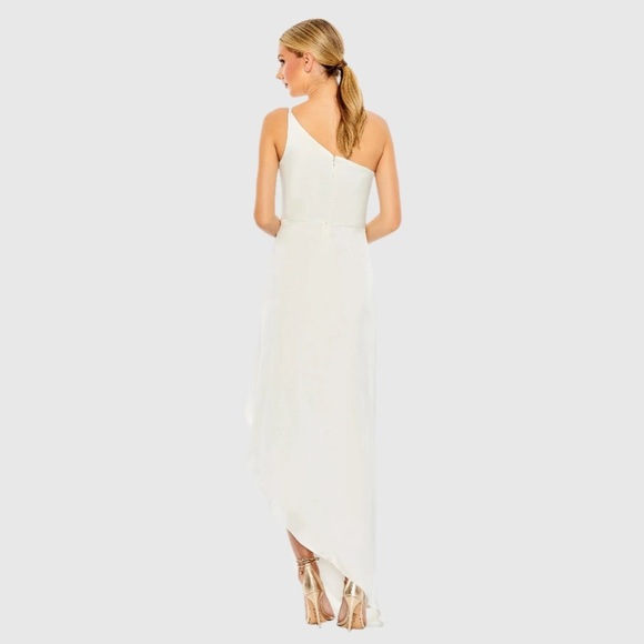 IEENA for Mac Duggal One Shoulder Hi-Low Draped Charmeuse White Dress Size 10 - Picture 3 of 16